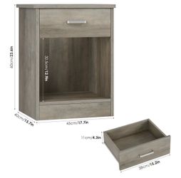 1 Nightstand side table with drawer and storage shelf