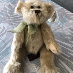 Bearington Bear Chipper Plush Teddy With Green Ribbon & Tag - 9” Tall
