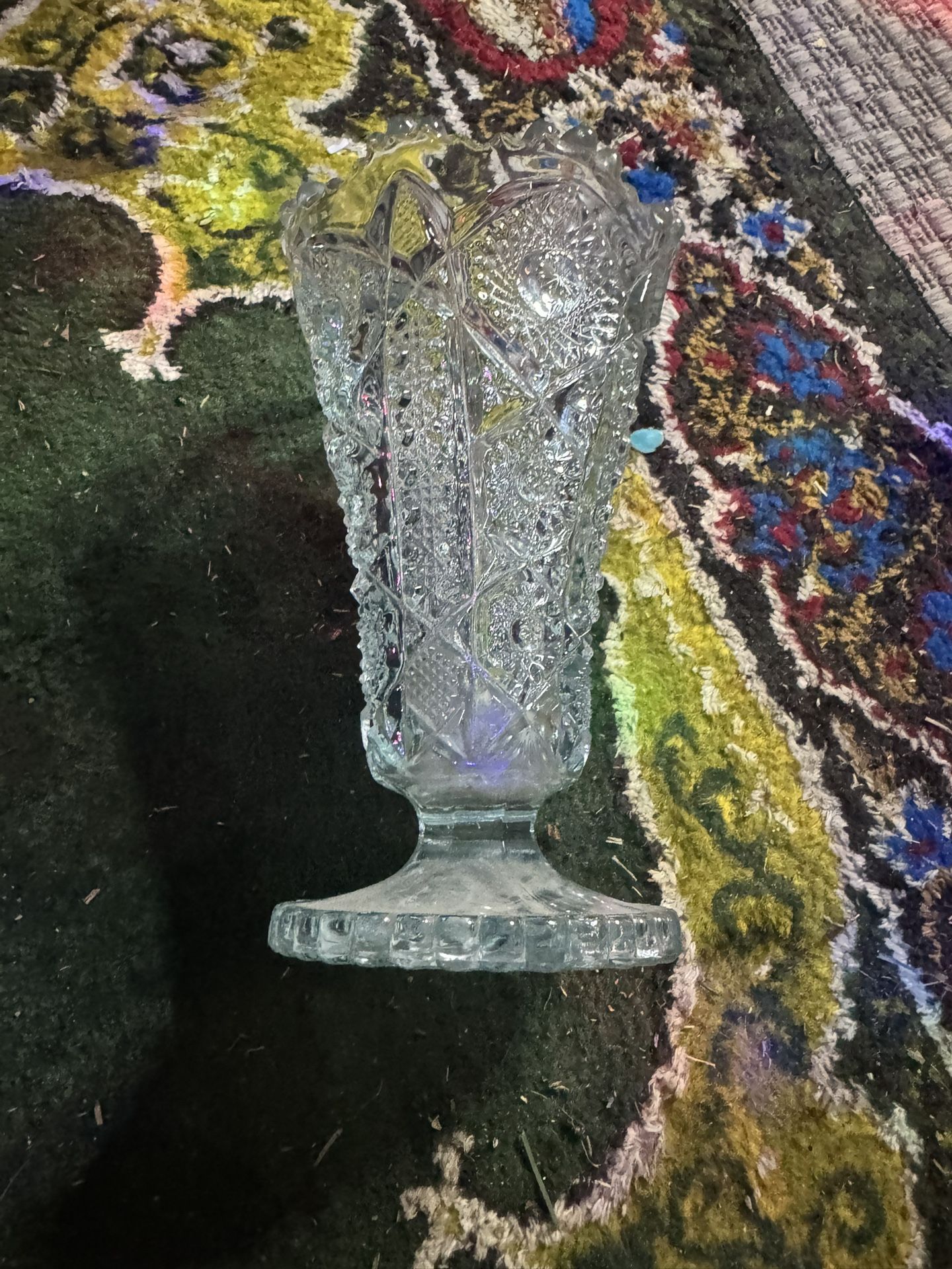 Vintage Imperial Glass 'Hobstar' Pattern Footed Vase