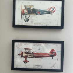 Restoration Hardware Baby & Child Art 2 Framed Vintage Airplanes