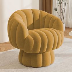 Mid Century Modern 360 Degree Barrel Swivel Accent Sofa Chair,Fluffy Velvet Fabric 