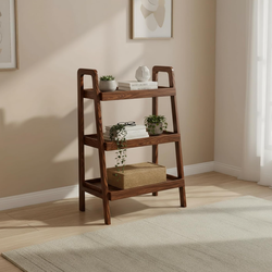 100% Solid Oak 3 Tier Ladder Shelf for Saving Space, Tall Nightstand with Stable Frame for Bedroom, Small Side Table for Living Room Office(Walnut, 13