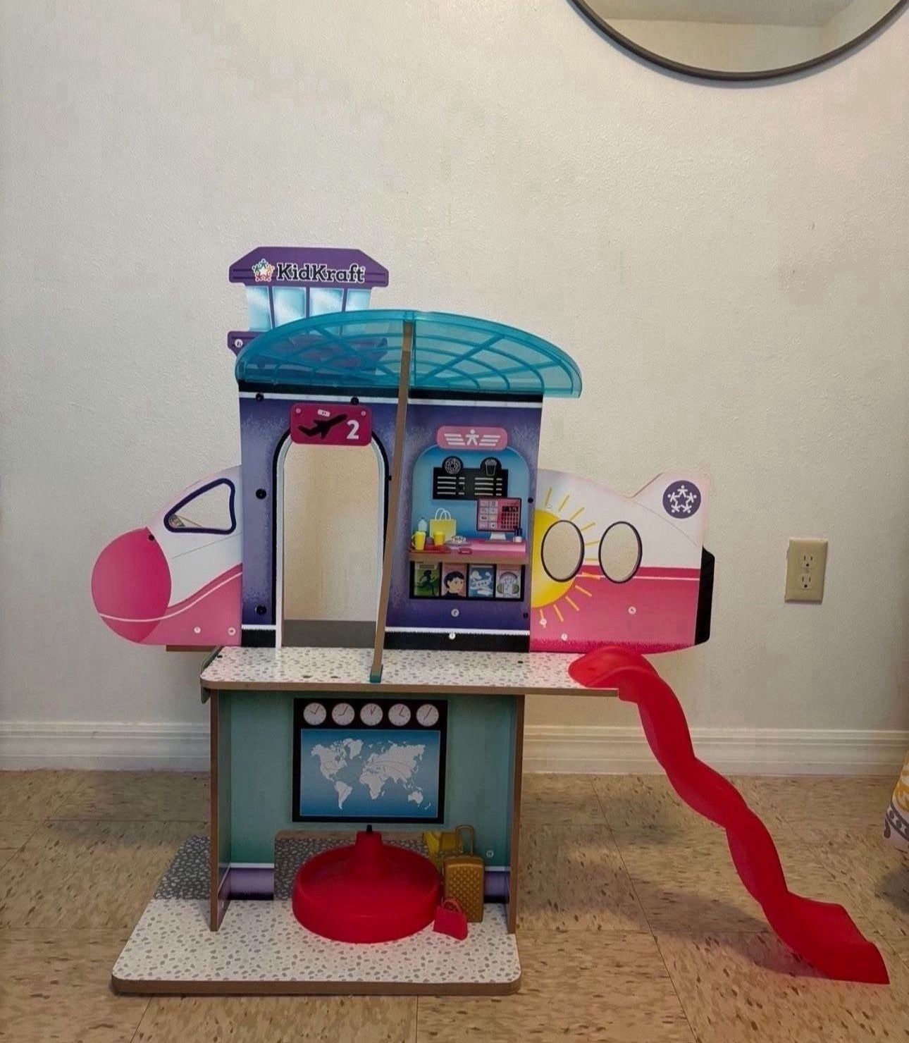 KidKraft Luxe Life 2-in-1 Wooden Airport and Jet Plane Doll Play Set