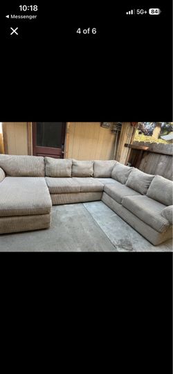 Large Beige Corduroy Sectional Sofa