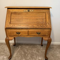 Oak Secretary With Mirror And Chair 