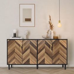 Modern Sideboard Buffet Cabinet 58" with 4 Doors, Long Coffee Bar Credenza Storage Cabinets with Adjustable Shelves, Console Table for Dinning 