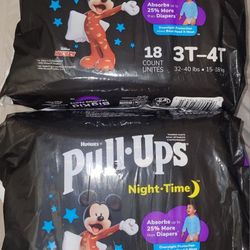 2 BAGS OF HUGGIES PULL-UPS  NIGHT-TIME 3T-4T (18 PER BAG) FOR $20 /$20 POR LOS 2
