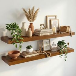 Walnut Floating Wall Shelves 36 inch Set of 2