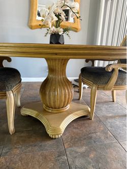 Round Solid Wood Dining Table + 4 Chairs – $550