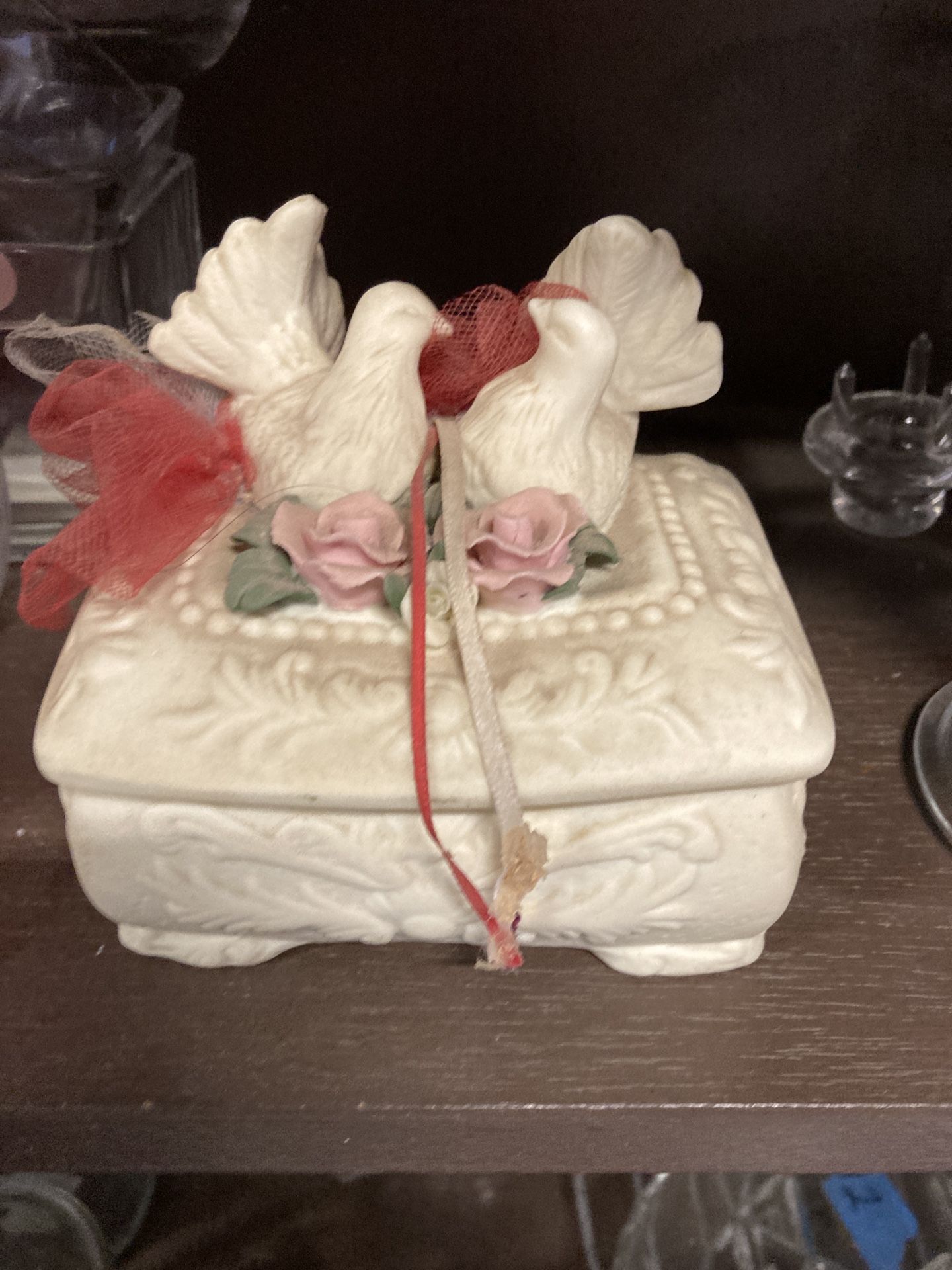 Vintage Dove Ceramic Soap Trinket Box with Bird Lid