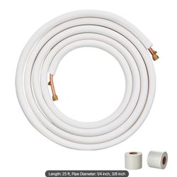 Vevor 25 ft. Mini Split Line Set 1/4" & 3/8" O.D 3-Layer Copper Pipes Tubing