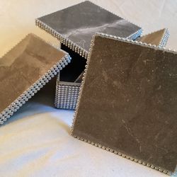 4 Piece Cultured Marble W/Studded Rhinestone Coaster Set (Good Condition)