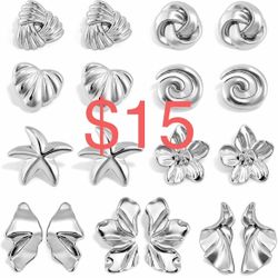Chunky Gold Earrings Set for Women, 9 Pairs Hypoallergenic Lightweight Earring Pack, Large Gold Stud Statement Earrings for Women Jewelry