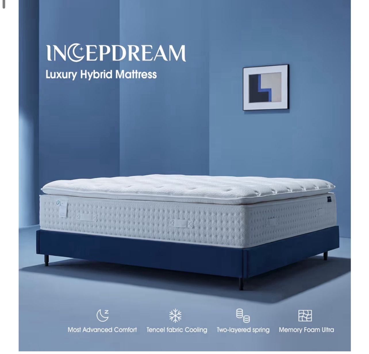 Brand New In The Box- 14 Inch King Size Luxury Hybrid Mattress with Pillow Top, Latex and Memory Foam, Cooling Tencel Fabric, Dual-Layer Pocket Coils