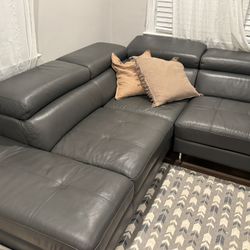 Forza A761 Italian Leather Sectional In Grey