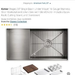 Kohler 33" Undermount Stainless Steel Workstation Sink