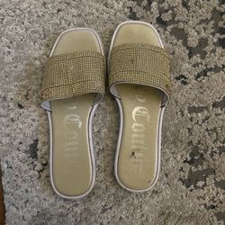 Juicy Couture Gold Rhinestone Slides 8.5