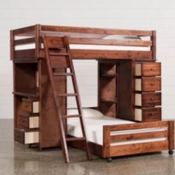 Twin Loft Bed Frame With Desk And Storage 