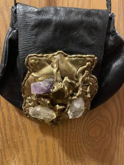 Vintage Brutalist Art Crystal & Brass Leather Purse