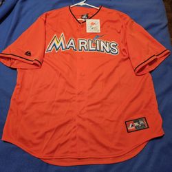 NWT Miami Marlins Alternate Orange Majestic Jersey, Men's XXL 