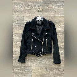 Blank NYC Women's Black Moto Suede Leather Jacket Coat 