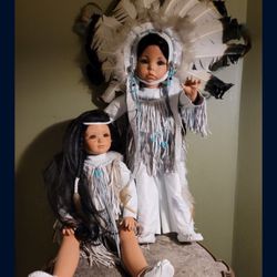 Authentic Southwestern Native American Ozark Ceramic Porcelain Doll Set.  Chief & Bride