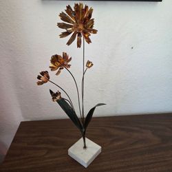Vintage Metal Flower Sculpture on Italian Marble Base