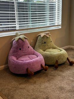 Never Used: Eggplant & Avocado Kids Bean Bag Chairs