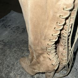 Beige High Heel Boots 