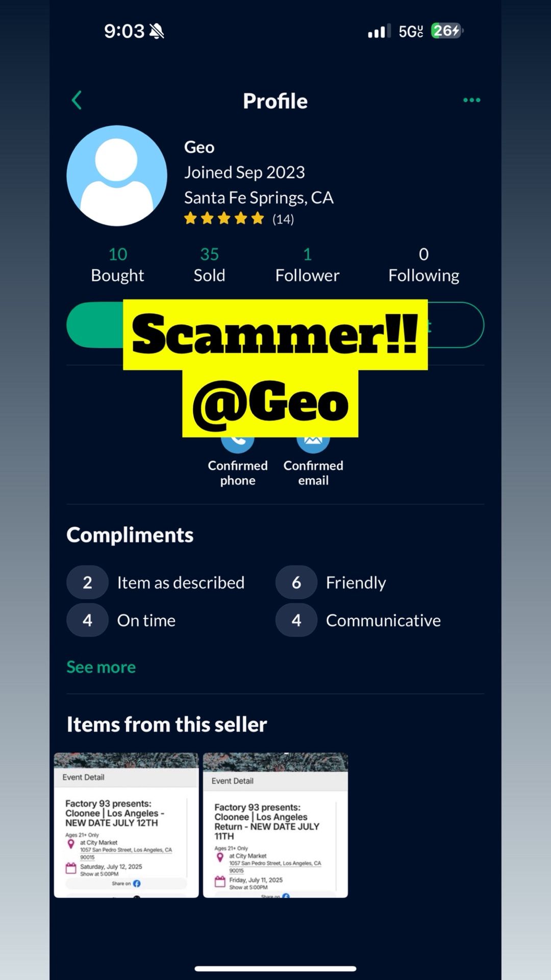 Cloonee Saturday July 12 Tickets. BEWARE OF SCAMMER