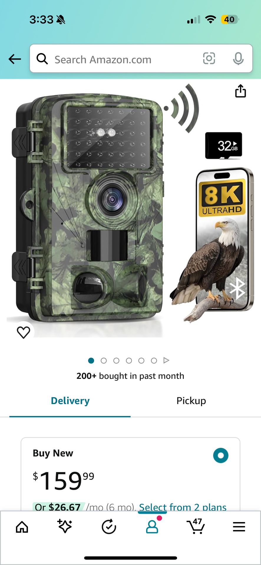 Trail Camera 8k 60MP WiFi Game Camera with No Glow Night Vision Motion Activated IP66 Waterproof, 98ft 130° Hunting Cam Cell Phone App for Outdoor Wil