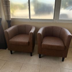 Renwick Upholstered Barrel Shaped Accent Chairs with Curved Backrest, Set of 2, Brown