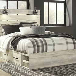 [SPECIAL] Cambeck Whitewash Queen Side Storage Platform Bed

