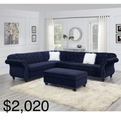 Modern Indigo Colored Sectional and ottoman