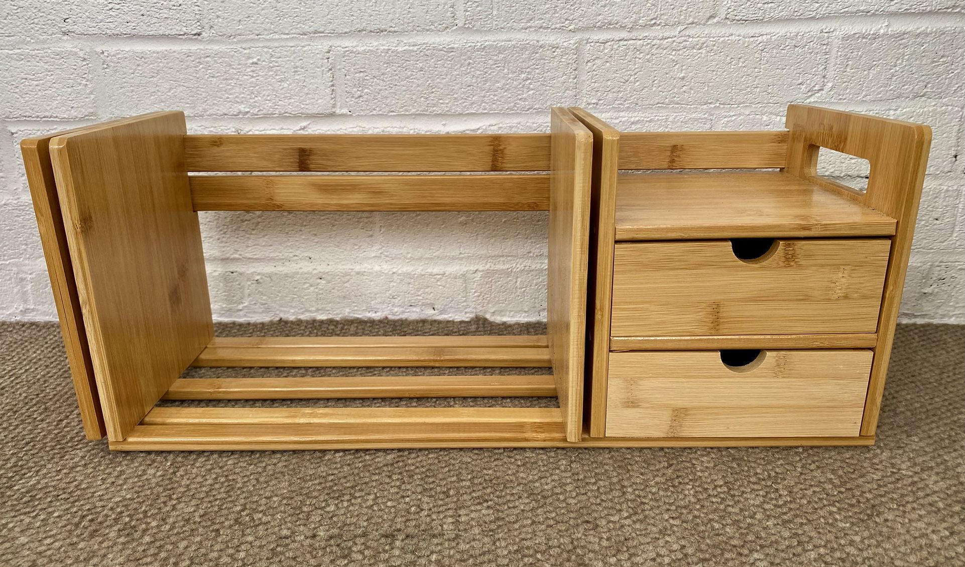 Natural Bamboo Tabletop Desk Organizer with Extendable Book Rack