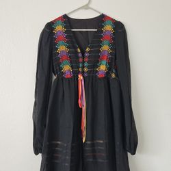 Vintage 1970s Young Edwardian by Arpeja Embroidered Black Dress