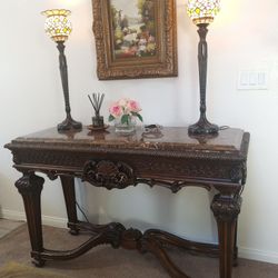 Beautiful Solid Quality Wood And Real Marble Top Console Table