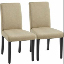 Dining Chairs Set of 2 Fabric Upholstered Parson Kitchen Chairs with Padded Seat Khaki H-8