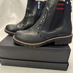 Pikolinos Leather studded moto heel boots size 6.5 red stitching details biker alternative edggy 