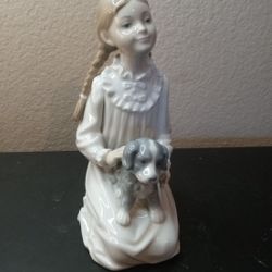 EXQUISITE Nao Porcelain Lladro Style 8" GIRL WITH DOG Figurine From Spain

