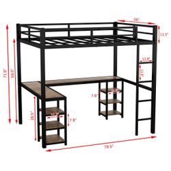 Full Metal Loft Bed With Desk 
