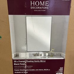 26in Framed Floating Vanity Mirror, Black finish, 26x38 in