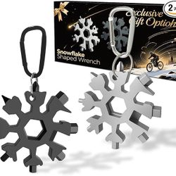 Stocking Stuffers for Men 2025 - Snowflake Multi Tool 2 Pack, Christmas Gifts for Him - Stainless Steel Multitool with Carabiner & Wrench,White Elepha