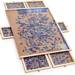 Wooden Jigsaw Puzzle Board Table for 1500 Pieces With Drawers and