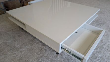 TOFTERYD coffee table white high gloss square storage stainless steel legs