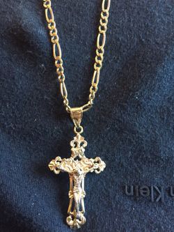 14k solid gold jesus on cross chain long 20"