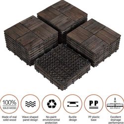27 PC Patio Tiles Decking Tiles Balcony Flooring Outdoor Solid Wood Tiles Interlocking Flooring Tiles for Garden Poolside Front/Back Yard