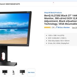 BenQ XL2720Z 1080p 144hz Gaming Monitor