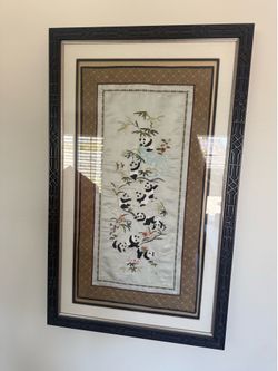 Framed Panda Embroidery Artwork