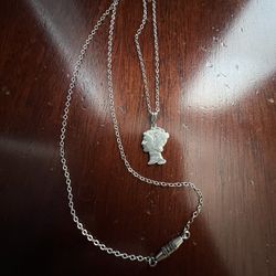 STERLING SILVER NECKLACE WITH DIME CUT PENDANT SIZE 18 